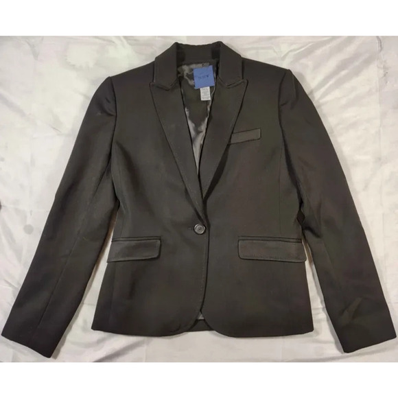 J. Crew Womens Black Wool Career 100% Wool Suit Blazer Jacket Coat Size 4P - Picture 1 of 12